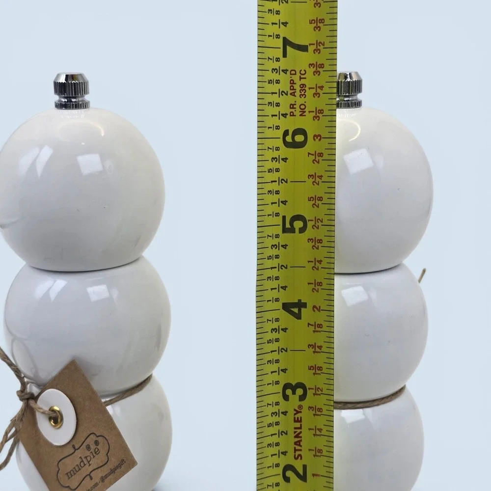 Mud Pie Bauble Salt & Pepper Grinder Set White Lacquered Wood 6.25
